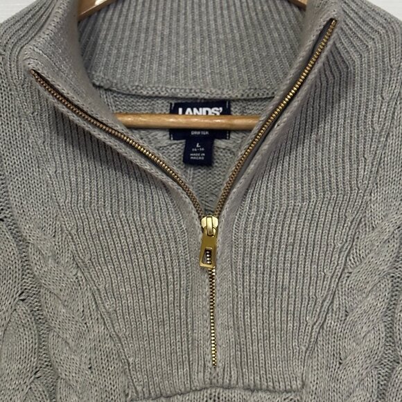 Grey Cable Knit Half Zip Sweater by Land's End (Size: Lg) - Picture 3 of 5